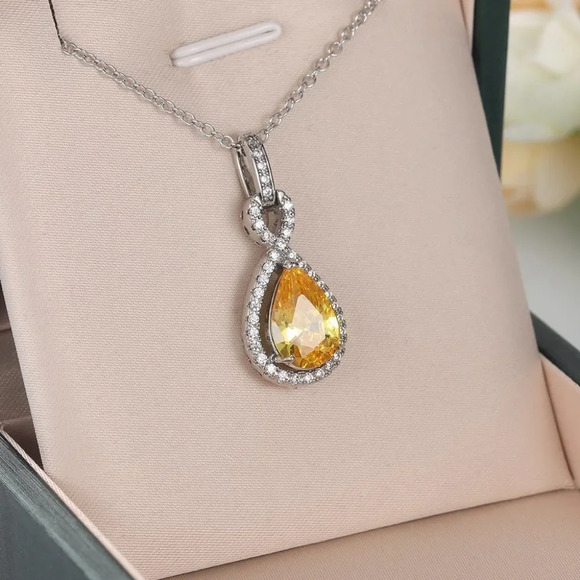 🔥 Water Drop CZ Dazzling Noble Yellow Gemstone Hollow Necklace, EVGG1110 - Picture 2 of 6